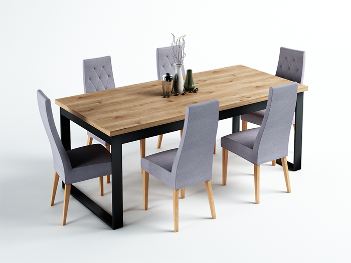 stół z szarymi krzesłami